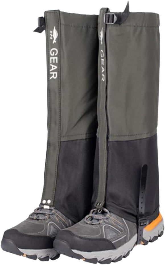Green Breathable Nylon Waterproof Hiking Leg Gaiters and Snow Boot Gaiters (Fleece Lining) - Unisex Adjustable Sand & Mud Protection for Mountaineering & Desert Trekking, M Size