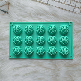 2PCS Green 3D Rose Shaped Silicone Baking Mold (15 Cavity) - Non-Stick Cake Chocolates & Jelly Pan - Durable Flexible Easy Release for Holiday Desserts