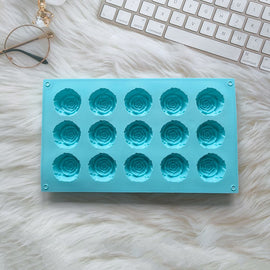 2PCS Blue 3D Rose Shaped Silicone Baking Mold (15 Cavity) - Non-Stick Cake Chocolates & Jelly Pan - Durable Flexible Easy Release for Holiday Desserts