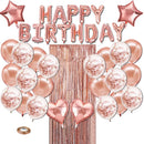 Pink Premium Foil Balloon Party Kit – Happy Birthday Banner, 2 Star & 2 Heart Foil Balloons, 10 Confetti + 10 Pearl Latex Balloons, 2m Fringe Curtain & 10m Ribbon – Elegant, Easy Setup for Birthdays & Celebrations-1