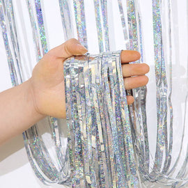 5-piece Silvery Laser Tinsel Foil Fringe Curtain - 1*1m Metallic Party Streamer Backdrop for Birthday, Wedding, Christmas, New Year & Event Decoration - Shimmering Photo Booth & Doorway Prop