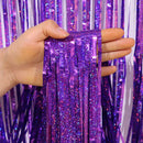 5-piece Purple Laser Tinsel Foil Fringe Curtain - 1*1m Metallic Party Streamer Backdrop for Birthday, Wedding, Christmas, New Year & Event Decoration - Shimmering Photo Booth & Doorway Prop-1