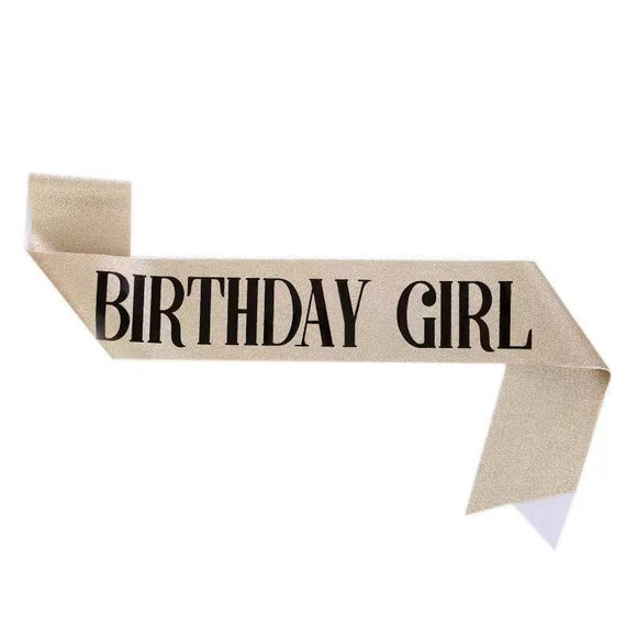 2-piece Golden Birthday Girl Tiara and Sash Set - Elegant Rhinestone Alloy Crown with , Glitter "BIRTHDAY GIRL" Sash & Safety Pin - Perfect Princess Party Accessory for Women and Girls