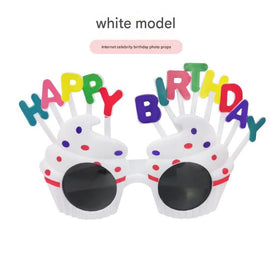 White Novelty Birthday Glasses - Fun Cake Design Party Props - Durable Plastic, Comfortable Fit, Unisex - Perfect for Kids and Adults Birthday Celebrations and Photo Booths