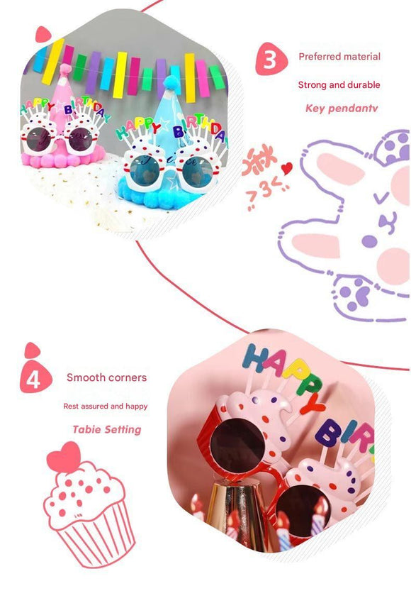 Blue Novelty Birthday Glasses - Fun Cake Design Party Props - Durable Plastic, Comfortable Fit, Unisex - Perfect for Kids and Adults Birthday Celebrations and Photo Booths