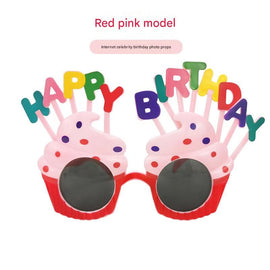 Red Pink Novelty Birthday Glasses - Fun Cake Design Party Props - Durable Plastic, Comfortable Fit, Unisex - Perfect for Kids and Adults Birthday Celebrations and Photo Booths