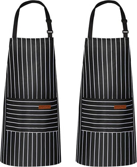 2-Pack Striped Adjustable Apron - Cross-Neck Bib Work Apron for Restaurant Catering Gardening(black thick stripes)