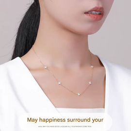 Gold Lucky Four Leaf Clover Necklace Women Delicate Clavicle Chain Sparkling Zirconia Charm Necklace Gift for Her