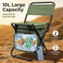 3-in-1 Green Large Portable Folding Camping Chair with Zippered Cooler Bag and 35*35cm Thick Plush Seat Cushion, Outdoor Fishing and Picnic Stool with Backrest and 25 *27 *18.5cm Insulated Storage Pocket-4