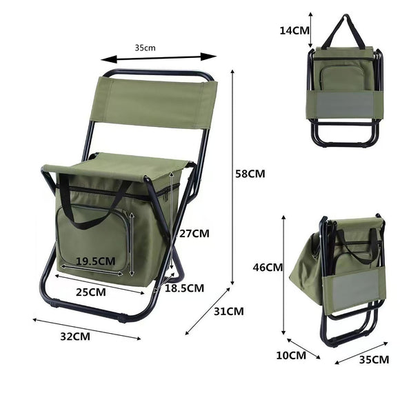 3-in-1 Camouflage Large Portable Folding Camping Chair with Zippered Cooler Bag and 35*35cm Thick Plush Seat Cushion, Outdoor Fishing and Picnic Stool with Backrest and 25 *27 *18.5cm Insulated Storage Pocket