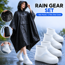 3-in-1 Black Camping Rain Poncho / Outdoor Shelter Tarp / Ground Sheet (82.7 x 55 inch) with 2 Pairs Rain Shoe Covers - Large Backpack Coverage, Drawstring Hood and Carry Bag for Hiking Trekking Cycling Use-1