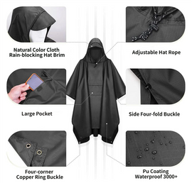 3-in-1 Brown Camping Rain Poncho / Outdoor Shelter Tarp / Ground Sheet (82.7 x 55 inch) with 2 Pairs Rain Shoe Covers - Large Backpack Coverage, Drawstring Hood and Carry Bag for Hiking Trekking Cycling Use - 0