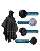 3-in-1 Green Camping Rain Poncho / Outdoor Shelter Tarp / Ground Sheet (82.7 x 55 inch) with 2 Pairs Rain Shoe Covers - Large Backpack Coverage, Drawstring Hood and Carry Bag for Hiking Trekking Cycling Use-5