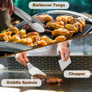 15-Piece Stainless Steel BBQ Griddle Tools and 3-Row Grill Cleaning Wire Brush Set, Portable Outdoor Barbecue Accessories Kit with 4 Spatulas, Tongs, Scraper, Heart / Round Egg Rings, 2 Oil Bottles and Storage Bag-4