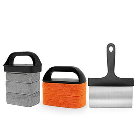 10-Piece BBQ Grill Cleaning Kit - Grill Scraper, 3 Cleaning Blocks & 4 Nylon Scouring Pads and 2 Ergonomic Handles for Flat Top Grills, Griddles and Outdoor Cooking Surfaces