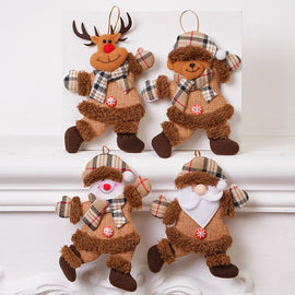 4-Piece Christmas Hanging Plush Ornaments Set - Khaki Santa Claus, Snowman, Reindeer & Bear Tree Decor, Christmas in July, Winter Christmas, Yulefest, Secret Santa Gift