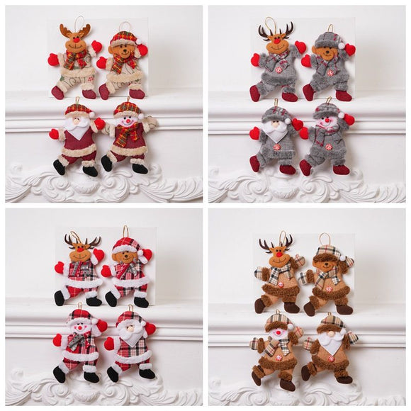 4-Piece Christmas Hanging Plush Ornaments Set - Grey Santa Claus, Snowman, Reindeer & Bear Tree Decor, Christmas in July, Winter Christmas, Yulefest, Secret Santa Gift