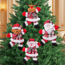 4-Piece Christmas Hanging Plush Ornaments Set - Bright Santa Claus, Snowman, Reindeer & Bear Tree Decor, Christmas in July, Winter Christmas, Yulefest, Secret Santa Gift - 0