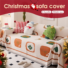 180 x 340 CM Christmas Jacquard Chenille Sofa Cover Throw Blanket with Tassel Fringe (Style 2), Elegant Festive Couch Protector Slipcover for Holiday Home Decor and Multi-Purpose Use