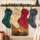 18 Inch Oversized Luxury Velvet Christmas Stocking with Bow & Loop, Fireplace Hanging Gift Bag, Holiday Mantel Decor and Present Holder, 4PCS Set in Red Green Grey Gold-1