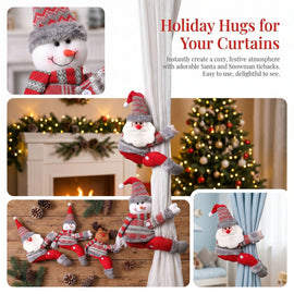 Snowman Christmas Curtain Tiebacks, Large Plush Doll Holdbacks - Curtain Festival Charm for Christmas in July, Winter Christmas, Yulefest, Secret Santa Gift - 0