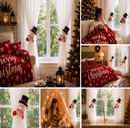 Christmas Flannel Throw Blanket and Snowman Curtain Tieback Set, 150x200cm Thick Fleece Sofa Blanket with 2 Plush Snowman Velcro Curtain Holders for Holiday Home Decor-3
