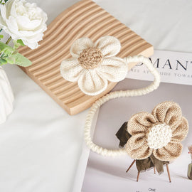 Beige-Brown Rustic Flower Curtain Tiebacks Set of 2, Handcrafted Fabric Daisy Curtain Holdbacks, No Drill Flexible Curtain Rope Buckles, Farmhouse Curtain Accessories for Sheer and Blackout Curtains - 0