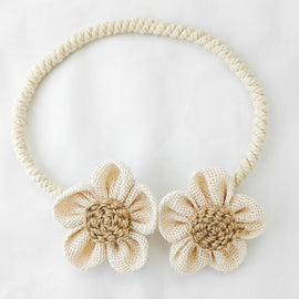 Beige Rustic Flower Curtain Tiebacks Set of 2, Handcrafted Fabric Daisy Curtain Holdbacks, No Drill Flexible Curtain Rope Buckles, Farmhouse Curtain Accessories for Sheer and Blackout Curtains - 0