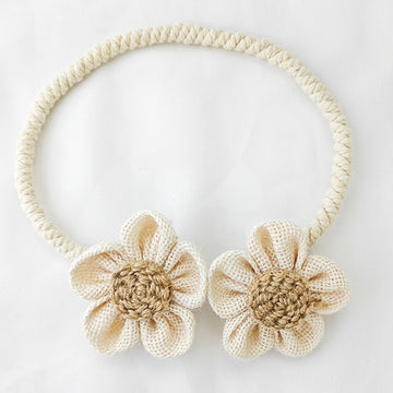 Beige Rustic Flower Curtain Tiebacks Set of 2, Handcrafted Fabric Daisy Curtain Holdbacks, No Drill Flexible Curtain Rope Buckles, Farmhouse Curtain Accessories for Sheer and Blackout Curtains - 0