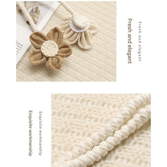 Beige Rustic Flower Curtain Tiebacks Set of 2, Handcrafted Fabric Daisy Curtain Holdbacks, No Drill Flexible Curtain Rope Buckles, Farmhouse Curtain Accessories for Sheer and Blackout Curtains
