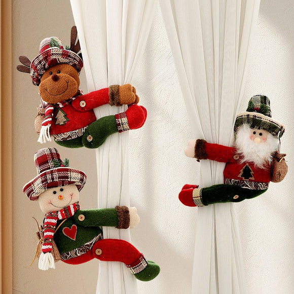 Christmas Reindeer Curtain Tiebacks Set of 2, Festive Plush Curtain Holders for Window Drapes, Holiday Home Decor