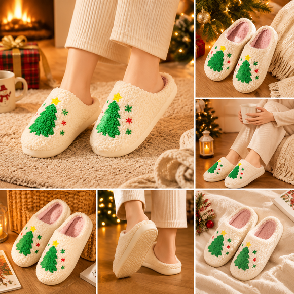 Christmas Home Comfort Set with Flannel Throw Blanket 130x150cm, Plush Indoor Slippers AU 6-7 and Snowman Curtain Tiebacks Set of 2, Festive Holiday Gift Bundle