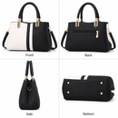 Large Capacity Color Block PU Leather Handbag, Square Shoulder Crossbody Bag with Bottom Rivets & Multi‑Pocket Storage for Daily Casual Use, Grey and White 29 x 21 x 14CM-4