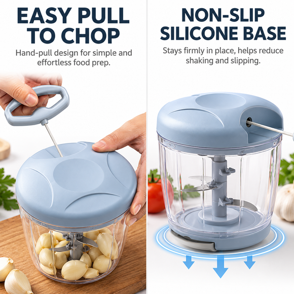 Pink Manual Pull String Food Chopper - 900ml Extra Large Vegetable Cutter, Garlic Mincer & Baby Food Processor