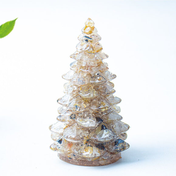 Jelly-like Iridescent Resin Crystal Christmas Tree Ornament - 55 x 87mm Decorative Mixed Gemstone Style Tabletop Tree for Festive Home Decor Gift Giving