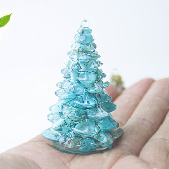 Colourful Cat eye Resin Crystal Christmas Tree Ornament - 55 x 87mm Decorative Mixed Gemstone Style Tabletop Tree for Festive Home Decor Gift Giving