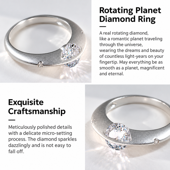 Rotating Orbit Planet Ring with Zirconia Crystal- US Size 7 Silver Tone Statement Ring, Celestial Saturn Inspired Jewellery for Women's Everyday Wear and Gifts