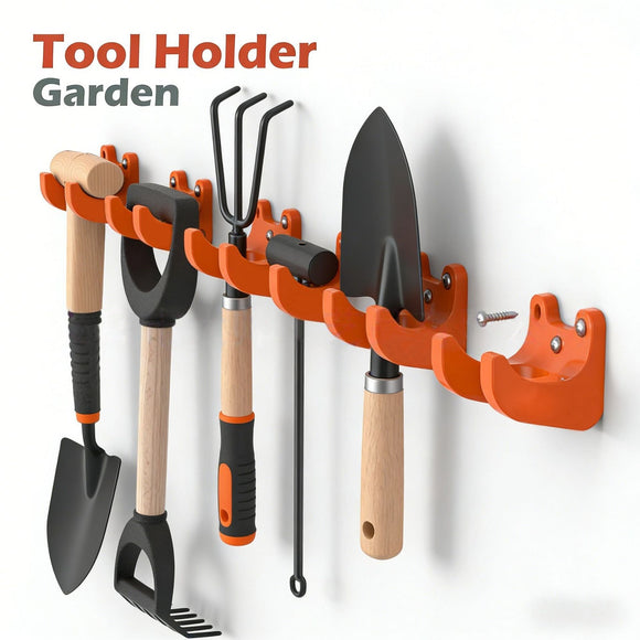 10PCS Orange Garden Tool Holder with Mounting Screws - Double Hooks Wall Storage Bracket, Compact Garden Tool Organiser for Shovels, Rakes and Hand Tools