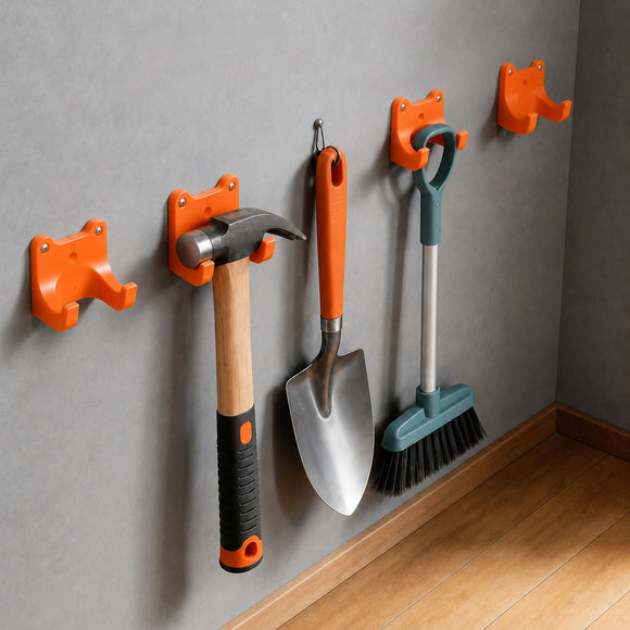10PCS Orange Garden Tool Holder with Mounting Screws - Double Hooks Wall Storage Bracket, Compact Garden Tool Organiser for Shovels, Rakes and Hand Tools
