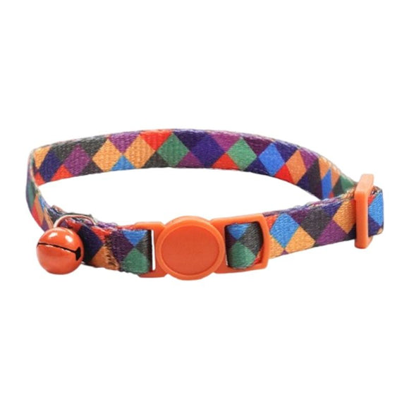 Style 1 Adjustable Anti-suffocation Cat Collar with Bell (15 to 30cm) -  Lightweight Printed Kitten Breakaway Neck Collar, Quick Release Safety Buckle, Colourful Pet Accessories, Style 1