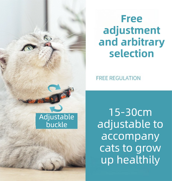 Style 8 Adjustable Anti-suffocation Cat Collar with Bell (15 to 30cm) -  Lightweight Printed Kitten Breakaway Neck Collar, Quick Release Safety Buckle, Colourful Pet Accessories, Style 1