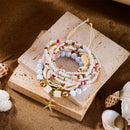White Bohemian Layered Beach Bracelet Set (Boxed) - 8 PCS Women's Stackable Clay Beaded Bracelets with Cowrie Shells & Starfish Charm, Eco-Friendly Coastal Summer Holiday Jewellery-1