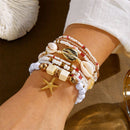 White Bohemian Layered Beach Bracelet Set (Boxed) - 8 PCS Women's Stackable Clay Beaded Bracelets with Cowrie Shells & Starfish Charm, Eco-Friendly Coastal Summer Holiday Jewellery-2