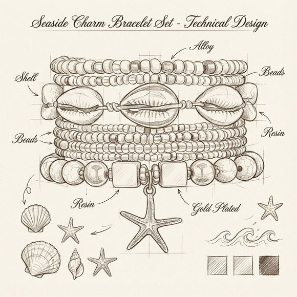 White Bohemian Layered Beach Bracelet Set (Boxed) - 8 PCS Women's Stackable Clay Beaded Bracelets with Cowrie Shells & Starfish Charm, Eco-Friendly Coastal Summer Holiday Jewellery