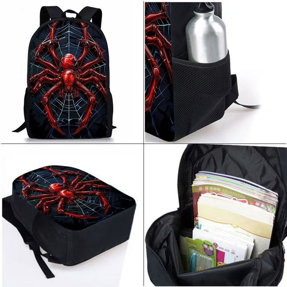 Style 2 3 Piece Spider Print School Bag Set - Large Capacity Polyester Backpack, Insulated Lunch Bag and Pencil Case - Lightweight Student Bookbag with Side Pocket for Boys Teens