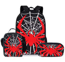 Style 12 3 Piece Spider Print School Bag Set - Large Capacity Polyester Backpack, Insulated Lunch Bag and Pencil Case - Lightweight Student Bookbag with Side Pocket for Boys Teens-1