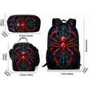 Style 12 3 Piece Spider Print School Bag Set - Large Capacity Polyester Backpack, Insulated Lunch Bag and Pencil Case - Lightweight Student Bookbag with Side Pocket for Boys Teens-2