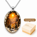Pattern 1 Christian  Scene Pendant Necklace - Silver Oval Alloy Glass Charm 4.5x3cm on 50cm Chain - Religious Faith Gift for Women Men-1