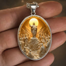 Pattern 2 Christian  Scene Pendant Necklace - Silver Oval Alloy Glass Charm 4.5x3cm on 50cm Chain - Religious Faith Gift for Women Men-5
