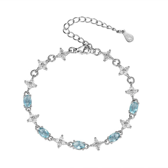 Blue Zircon Tennis Bracelet -Adjustable Extender, Elegant Crystal Jewelry Gift for Women